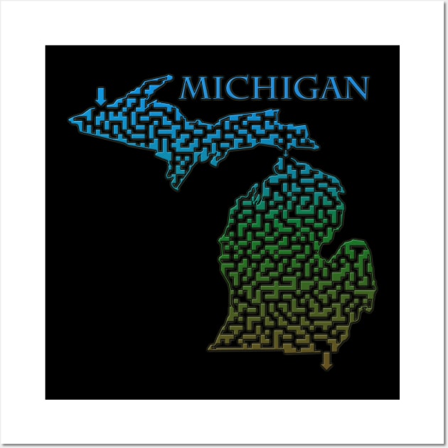 Michigan State Outline Maze & Labyrinth Wall Art by gorff